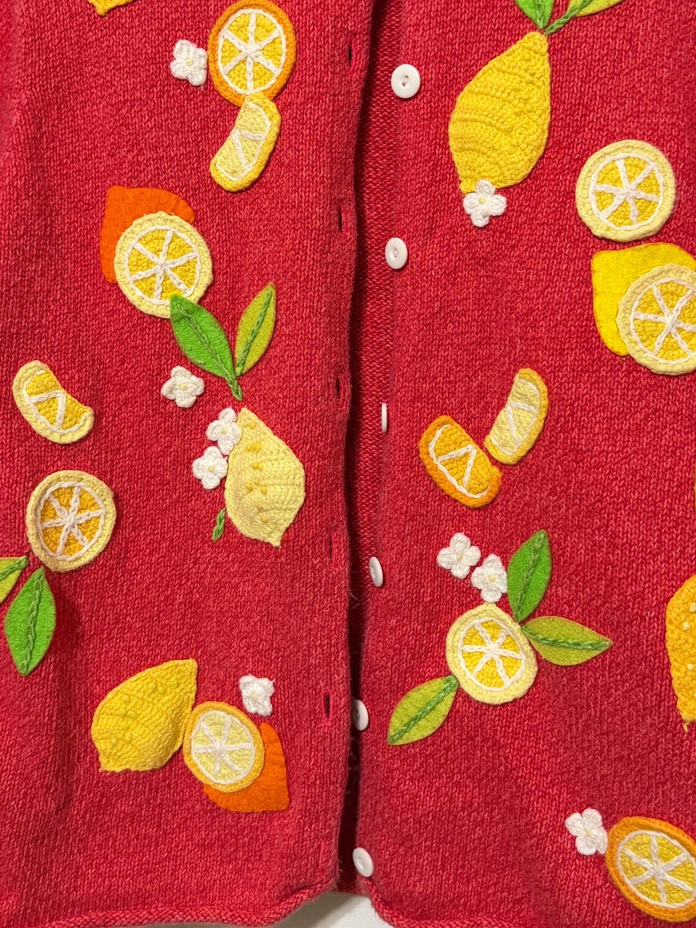 Susan Bristol Vintage Lemon Knit Cardigan Sweater Size Large XL Vtg - Picture 5 of 9